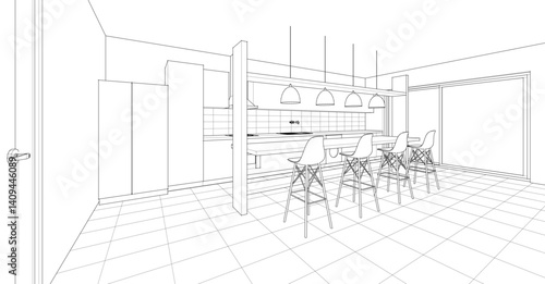 interior of a modern house 3d illustration