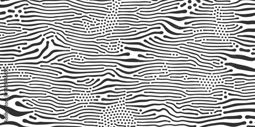 Organic pattern background with abstract zebra texture. Vector organic pattern background with black white wavy diffusion pattern lines