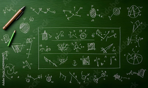 Wallpaper Mural Creative Chalkboard with Graphs, Diagrams and Mathematical Drawings Torontodigital.ca