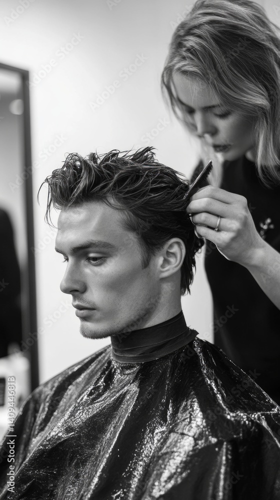 Hairdresser cuts a man's hair in a beauty salon. Great for beauty industry, advertising of beauty salons, hair care.