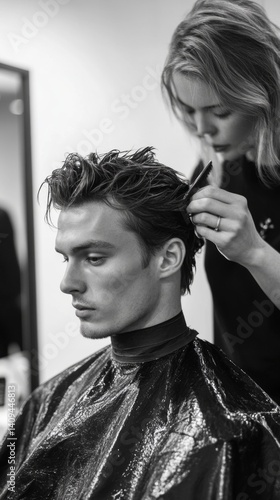 Obraz na płótnie Hairdresser cuts a man's hair in a beauty salon. Great for beauty industry, advertising of beauty salons, hair care. w salonie