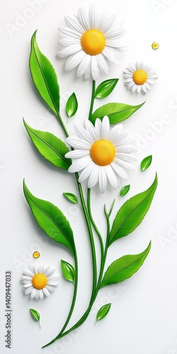 Beautiful White Daisies Bouquet. Large Copy Space, Floral Composition With Delicate Flowers