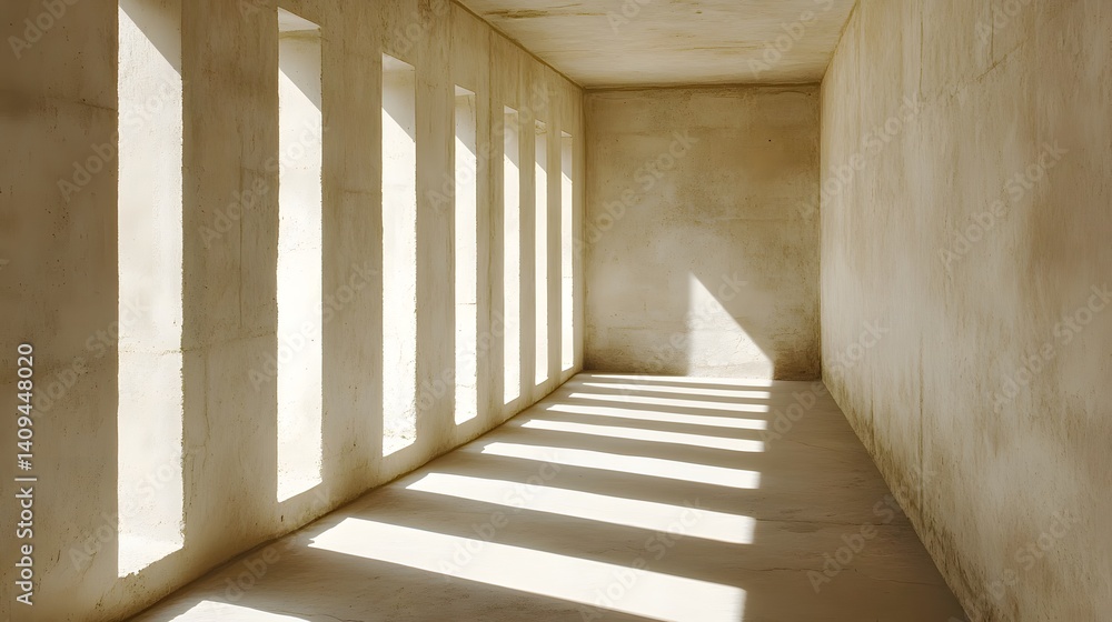 Fototapeta premium Sunlit Concrete Room Minimalist Architecture Design