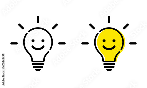 にっこり電球のかわいいアイコン_Cute smiling light bulb icon