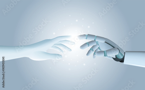 Technology meets humanity background, Hands of robot and human touching, modern remake of The Creation of Adam
