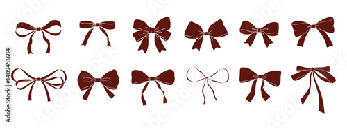 Coquette bow silhouette set, vector glyph illustration isolated on white