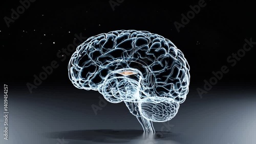 Microchip embedded in transparent brain model with glowing neural patterns
