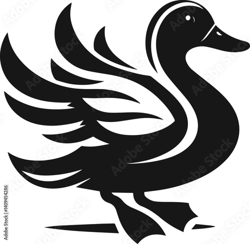 Simple Minimalist Black Silhouette of Duck, Vector Duck Art and Illustration Design, Duck Logo Template