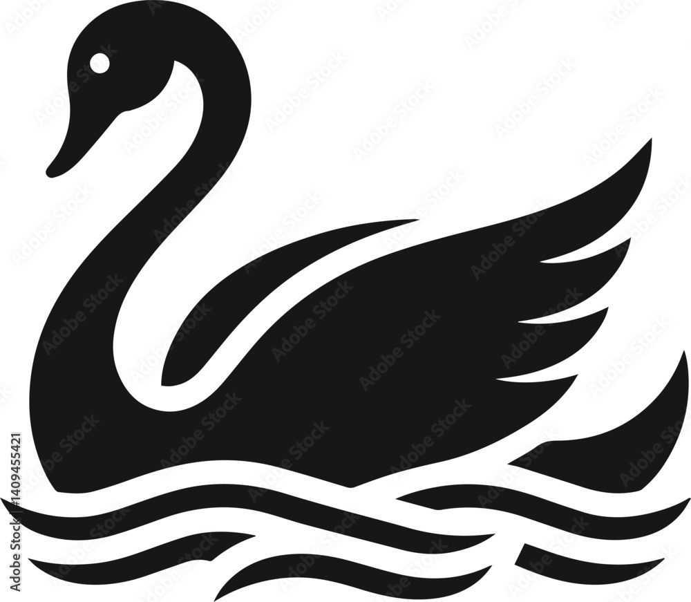 Fototapeta premium Simple Minimalist Graceful Swan Vector Art, Elegant Swan Illustration on White or Transparent Background