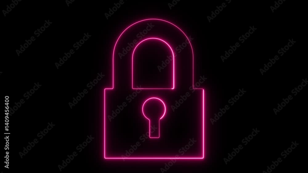 Neon Glowing Lock Icon Animation, Animated Neon Padlock, Glowing Security Lock Animation, Cyber Security Neon Lock Animation. Neon Glowing Lock Icon Animation, Animated Neon Padlock, Glowing Security Lock Animation, Cyber Security Neon Lock Animation.