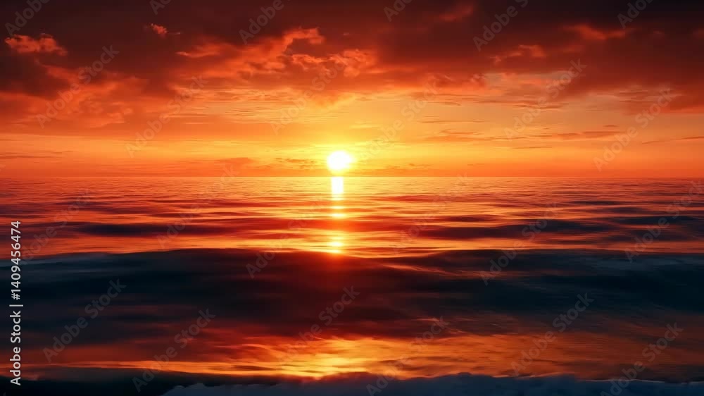 Fiery Sunset Over the Ocean: A Breathtaking View Fiery Sunset Over the Ocean: A Breathtaking View