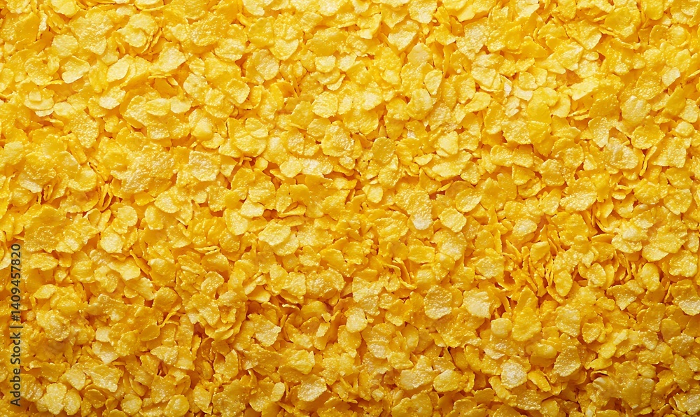A top view of golden cornflakes, a breakfast scene A top view of golden cornflakes, a breakfast scene
