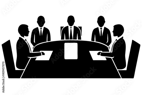 Business Meeting Icon Featuring Teamwork And Strategy Round Table With Abstract Silhouette For Corporate Success, business meeting, teamwork, business, meeting, strategy, silhouette, icon, vector