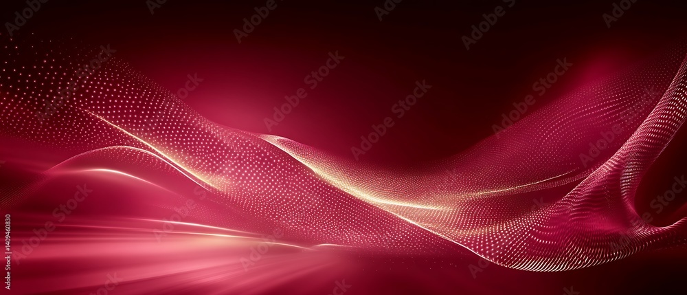 Luminous crimson abstraction with flowing network of golden particles Luminous crimson abstraction with flowing network of golden particles