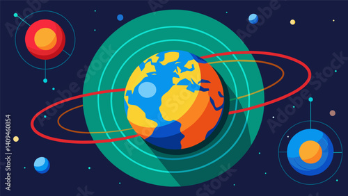 A virtual visualization of intricate magnetic fields and solar radiation illustrating the Earths changing magnetic poles in relation to climate change.. Vector illustration