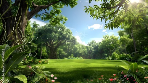 Obraz na płótnie Lush green forest landscape like a tropical paradise w salonie