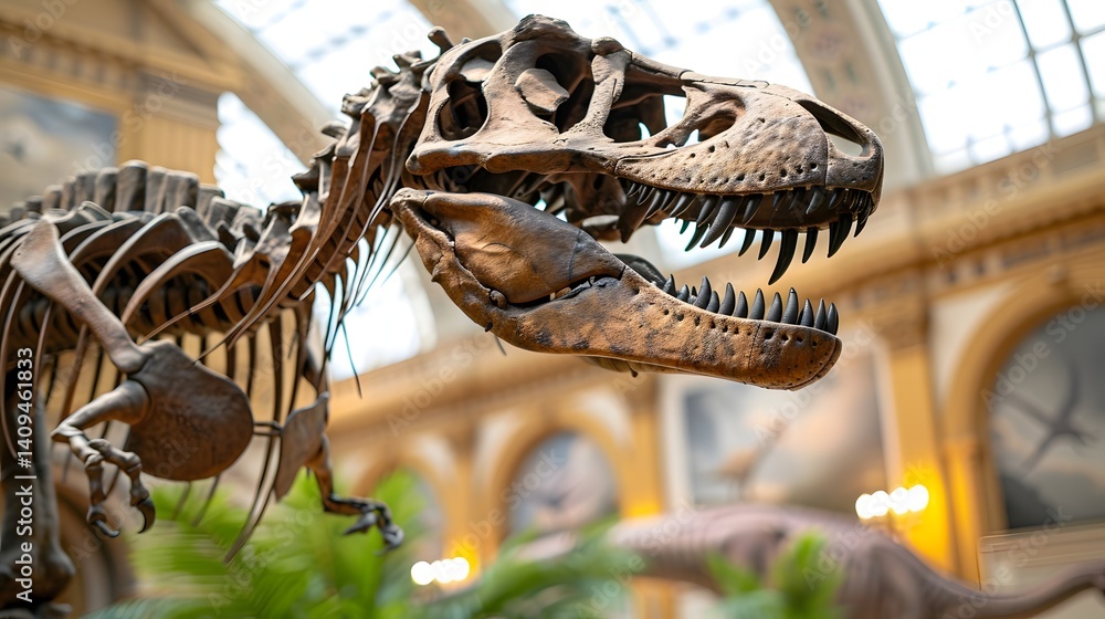 Dinosaur skeleton on display in a museum exhibition