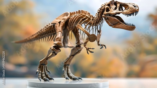 Obraz na płótnie A dinosaur skeleton on display in an outdoor setting long title A fossilized tyrannosaurus rex w salonie