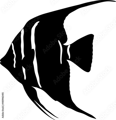 Elegant Black and White Angelfish Silhouette Aquatic Life Illustration Design