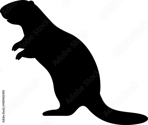 Majestic Beaver Silhouette Standing Tall Against White Background Wildlife Animal Nature Icon