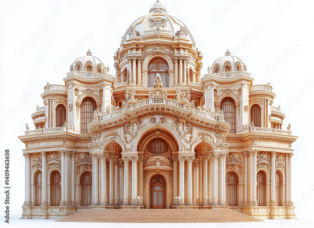 Fototapeta premium Elegant Opera House with Intricate Architectural Details on White Background