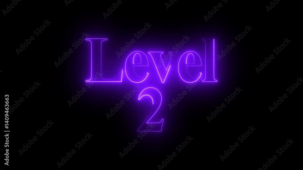 Level 2 text animation by purple color neon on black background. Level 2 text animation by purple color neon on black background.