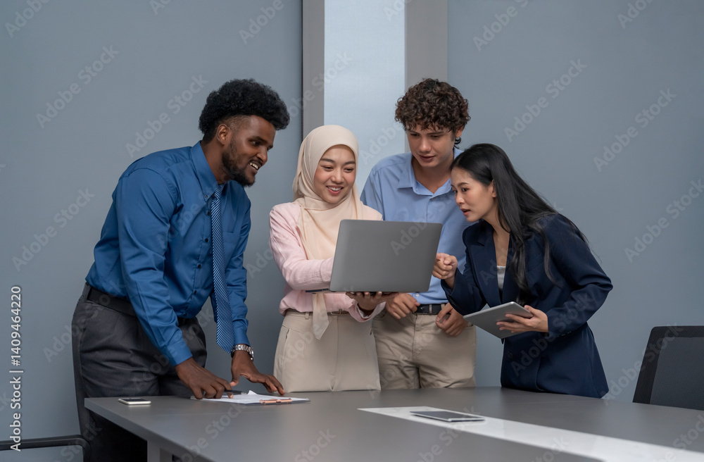 multiracial business colleagues discuss during a meeting in the conference room,businessman talking together with laptop multiracial business colleagues discuss during a meeting in the conference room,businessman talking together with laptop