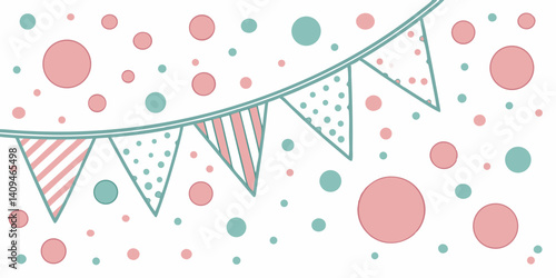 Cute Pastel Party Bunting and Confetti Illustration