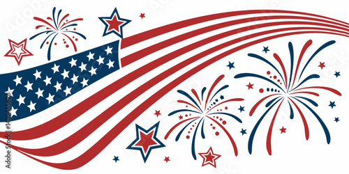 Patriotic American Flag Fireworks Design Celebrate Independence Day with Festive Graphics