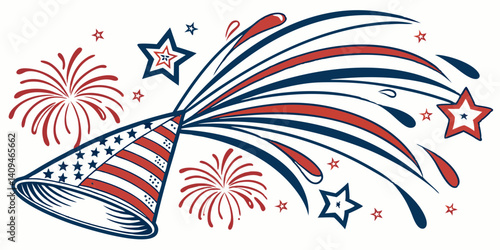 Patriotic Fireworks Party Hat Independence Day Celebration Graphic