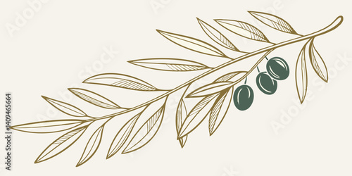 Olive Branch Illustration Elegant Hand-Drawn Design of Olives and Leaves