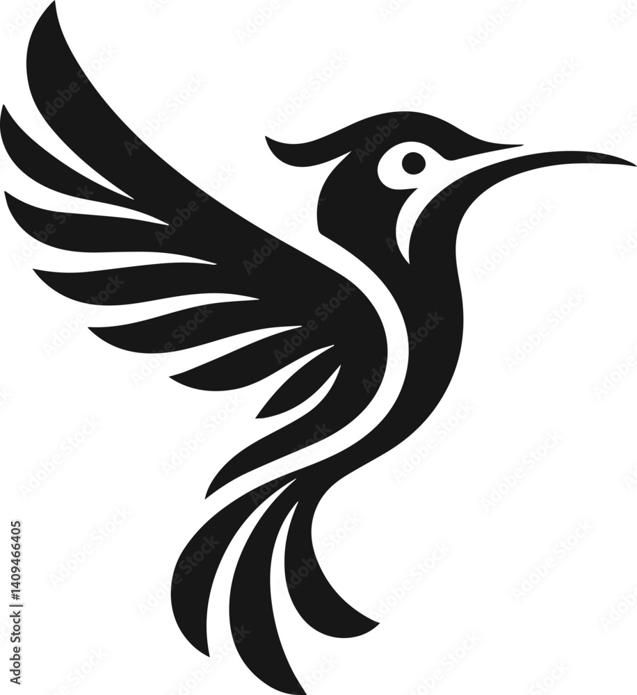 Obraz premium Simple Minimalist Hummingbird Vector Art, Elegant Hummingbird Illustration on White or Transparent Background