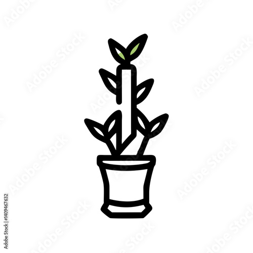 Bamboo Shoot in Pot Icon Representing Lucky Plant and Good Fortune