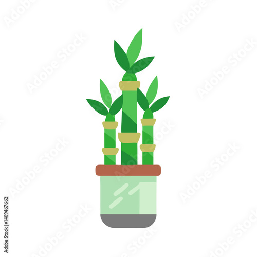 Bamboo Shoot in Pot Icon Representing Lucky Plant and Good Fortune