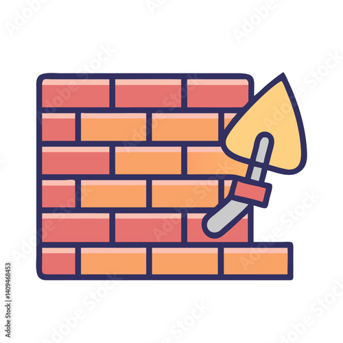 Brick Wall with Trowel Icon Representing Masonry and Construction Work