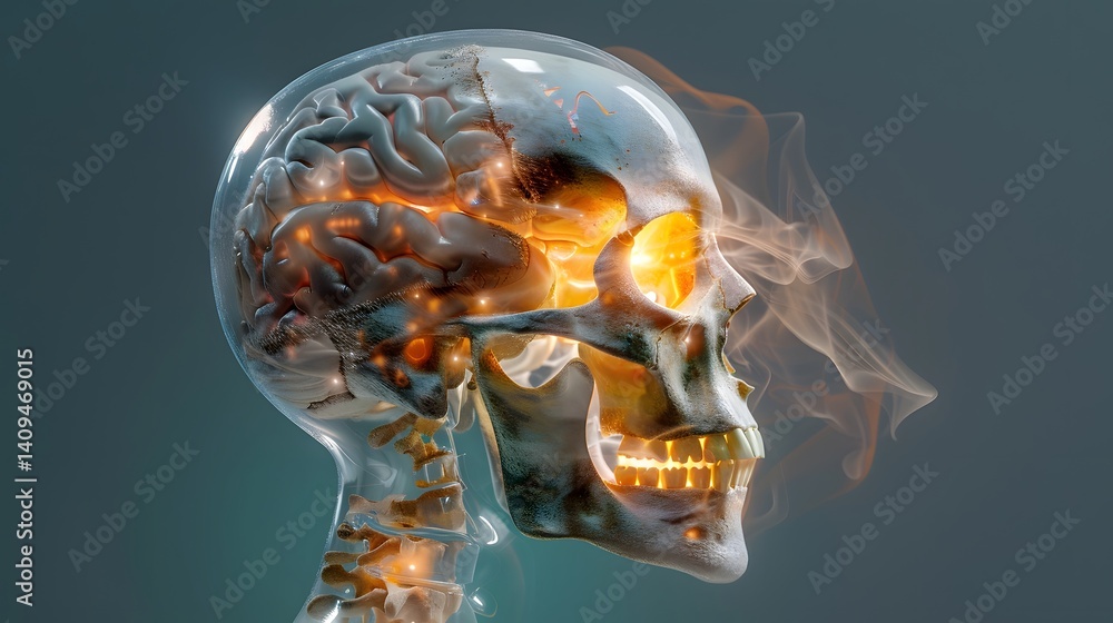X ray image of a transparent human skull