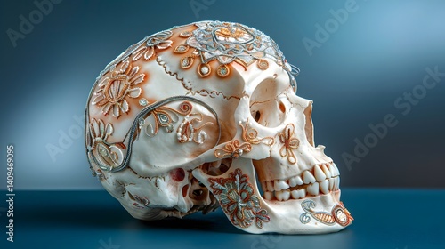 Ornamental skull with intricate floral pattern