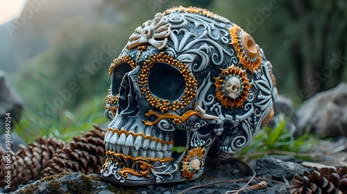 Obraz na płótnie Ornate painted skull with colorful floral patterns w salonie