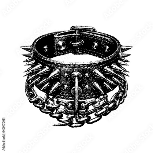 Detailed depiction of a spiked metal bracelet with intricate design