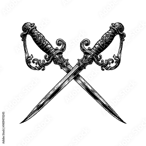 Crossed ornate daggers with intricate details and vintage design