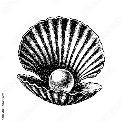 Illustration of a detailed open shell with a pearl inside