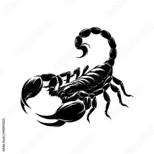 Black silhouette of a scorpion with intricate details and sharp contours