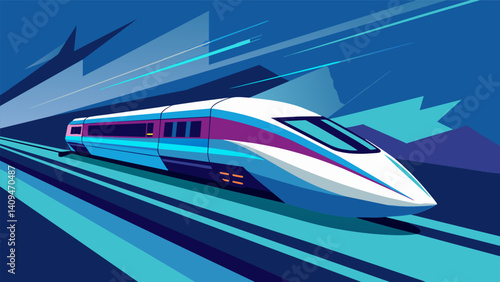 A sleek and futuristic train speeding along a digital track representing the efficient and reliable nature of highspeed data transmissions.. Vector illustration