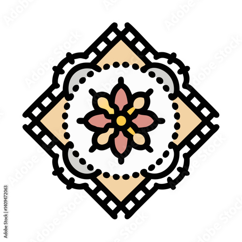 Embroidered Patch Icon Representing Decorative Textile Art and Craft