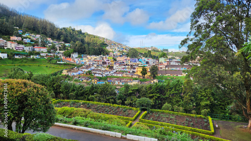Photography Landscape with blue sky and a countryside houses in Highlands of Ooty India,