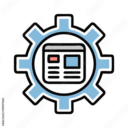 Gear with Layout Icon Representing Content Management and Digital Configuration