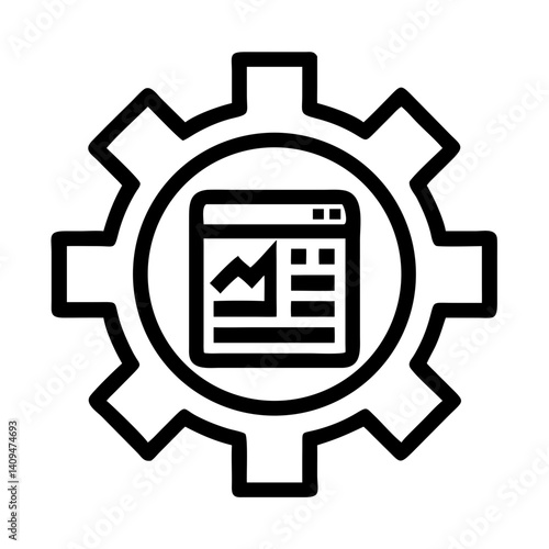Gear with Layout Icon Representing Content Management and Digital Configuration
