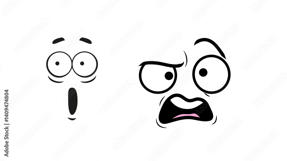 Hilarious surprised reaction illustration, isolated, with exaggerated facial features Hilarious surprised reaction illustration, isolated, with exaggerated facial features