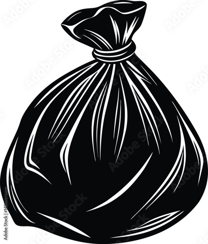 Garbage Bag Silhouette Black Vector | Trash, Waste Disposal & Clean-Up Icon Vector Design