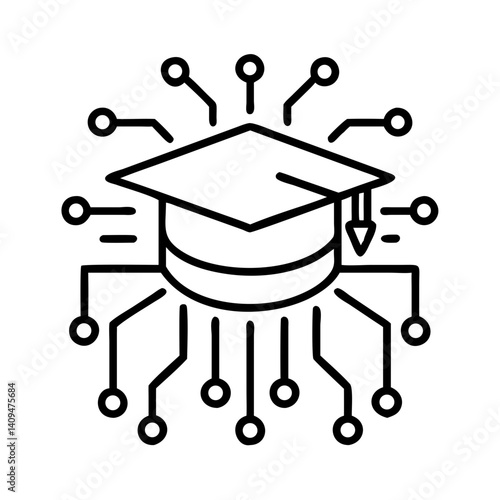 Graduation Cap with Circuits Icon Representing AI Education and Learning Technology